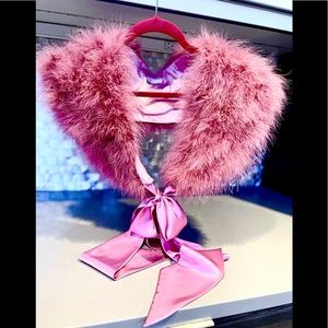 LAPIS Pink Ostrich feather scarf collard with satin ribbon ties